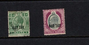Malta-1917-18 - Set 1/2d gebraucht und 3d MM -Sg 92/3 - Bild 1 von 1