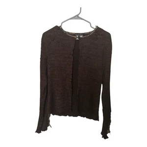 Lillie Rubin braune Vintage Crinkle offene Strickjacke Art to Wear Ärmel Gr. L - Bild 1 von 5