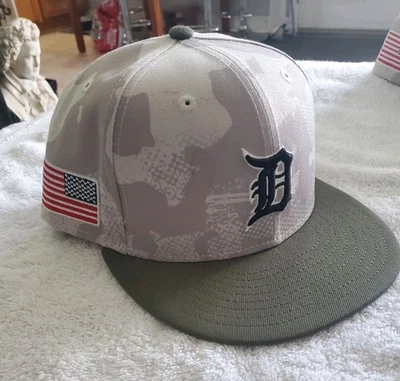 7 1/8 Detroit Tigers MLB 2025 Armed Forces Day Fitted Hat~Beige/Olive New ERA - Image 1 of 4