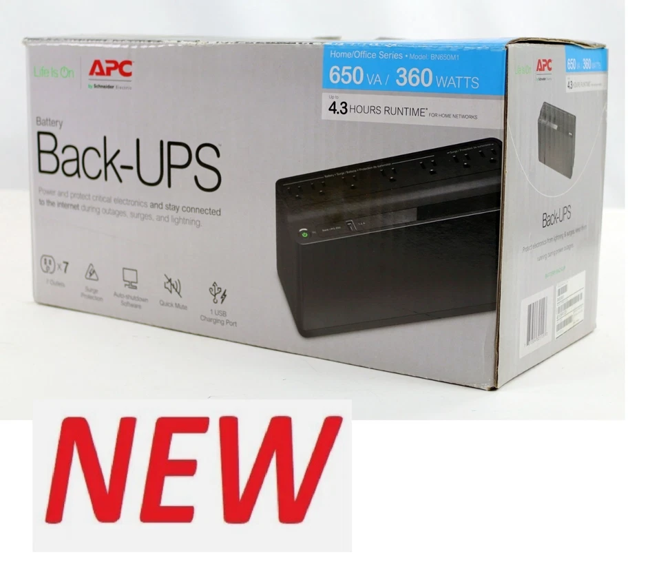 APC BN650M1 Back-UPS 650VA Battery Backup System 7 Outlets 650 VA 490 J BVN650M1 - Image 1 of 4