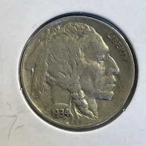 1934-D Buffalo Nickel US 5c Denver Mint Near Full Horn F5463 - Picture 1 of 2