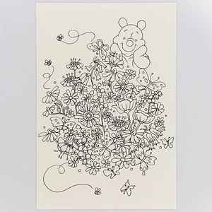 Winnie the Pooh Postcard Disney Japan Coloring Page Bees Butterflies Flowers - Picture 1 of 2