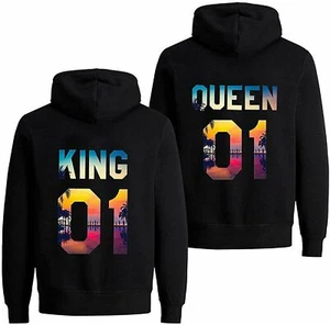 Couples Shop Hombre Mujer King & Queen Sun Sudadera con Capucha Suéter Parejas Parejas - Imagen 1 de 4
