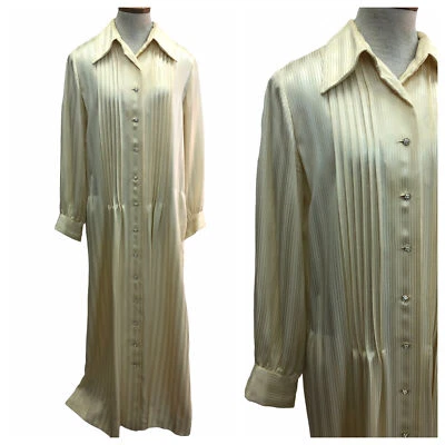 Vintage 1970s Nat Kaplan Couture Cream Striped Pleated Long Sleeve Maxi Dress - Image 1 of 4