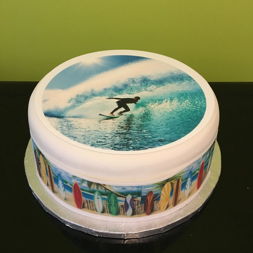Surf / Surfing pre-cut Edible Icing Cake Topper or Ribbon 01 - Image 1 of 4