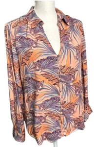 Velvet Heart Tropical Boho Pink Tiger 🐅 Button Down Blouse Woman XS New - Bild 1 von 16