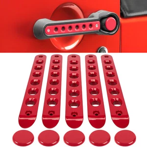 Door Grab Handle Inserts Cover for Jeep Wrangler JK JKU 2007-2018 Red 5pcs - Foto 1 di 8
