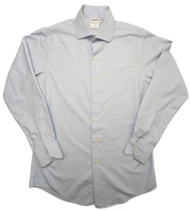 Vintage Brooks Brothers Shirt Mens 15 33 Blue Stripe Spread USA *flaw* - Picture 1 of 12