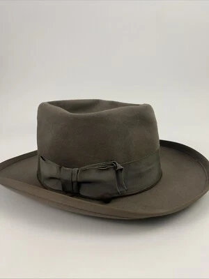 Royal Stetson Vtg Whippet 1950s Taupe Green Size 6 3/4 Fur Felt Hat - Image 1 of 4