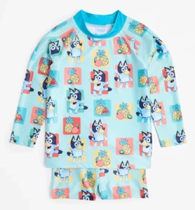 Boys size 5 Bluey blue/green long sleeve rash vest bather bottoms swim set NEW - Bild 1 von 4