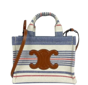 Celine Striped Canvas Small Cabas Thais Bag w/ Calfskin Triomphe - Picture 1 of 9