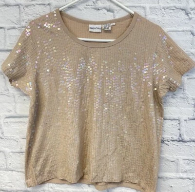 Newport News Camiseta Top Lentejuelas Mujer Grande Beige Corto SLV SWIFTIE DISCO GLAM Foto 1 de 4