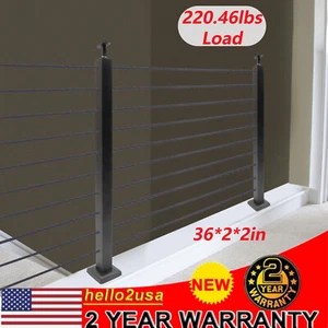 Cable Railing Post 36"x2"x2" Deck Railing Horizontal Drilling Angle Black - Picture 1 of 16