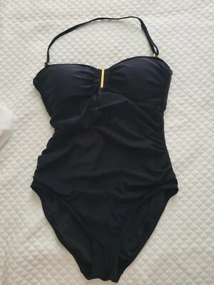 Calvin Klein 1 pc.  Swimsuit women’s Size 10 Front gold tone detail Side Ruching - Image 1 of 4