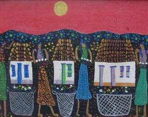 Jose Calderon, Signed Dated 91 Mexican Oil Painting, La Cosecha, Harvest 20 x 25 - Picture 1 of 8