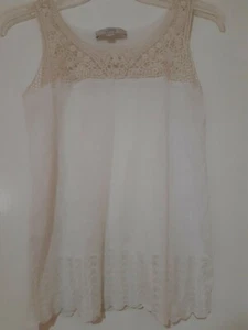 LOFT Top Size S Ivory Thin Knit Sleeveless Crochet Neckline Casual  - Picture 1 of 5
