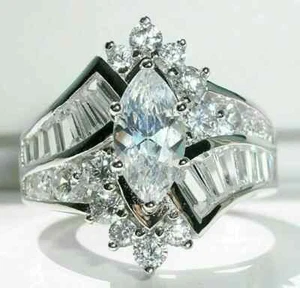 14K White Gold 4.5CT Lab Created Marquise Cut Diamond Engagement Wedding Ring - Picture 1 of 6