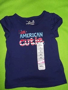NUEVO CON ETIQUETAS~ Jumping Beans Girls "All American Cutie"~ Camiseta Azul Marino Manga Corta~Talla 18 M. - Imagen 1 de 2