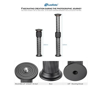 【Leofoto USA】Leofoto DC-322C Carbon Fiber Add-On 2 Section Center Column - Image 1 of 4