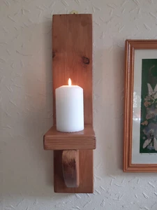 SCONCE Long 43 cm RUSTIC SOLID WOOD HANDMADE WALL SCONCE CANDLE HOLDER - Picture 1 of 8