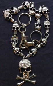 Totenkopf 'N Kreuz Knochen Pirat Halskette Kette Strass Silber Punk - Bild 1 von 13