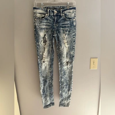 Pantalones de mezclilla Almost Famous para mujer talla 7 lavado ácido ajustados desgastados elásticos informales Foto 1 de 4