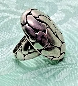 Large Sterling Silver Ring, Organic Designs on Oval Top & Band, Sz. 6.5 - Picture 1 of 11