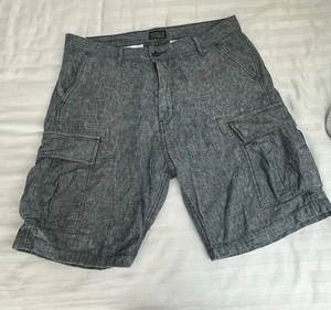 LEVI’S Leinen Cargo Shorts Herren 32 blau grau Chambray Baumwollmischung Stretch - Bild 1 von 4