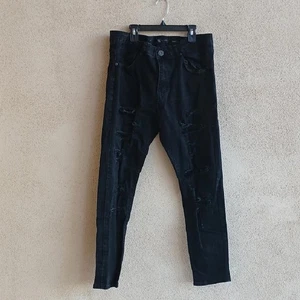 Men's Black Distressed Pants - Picture 1 of 6