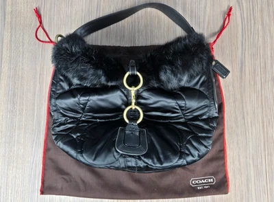 Coach Ski Hobo Bolso de Hombro Monedero, Piel de Conejo Negro, Bonito con Bolsa para el Polvo G05K-3587 Foto 1 de 4