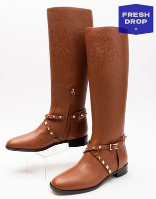 PVP €1455 VALENTINO GARAVANI Botas hasta la rodilla de cuero US8.5 UK5.5 EU38.5 Rockstuds Foto 1 de 4