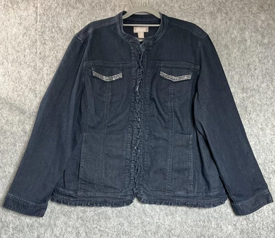 Chaqueta de mezclilla Chico's para mujer 3 XL azul estrás con volantes Jean estilo occidental Foto 1 de 4