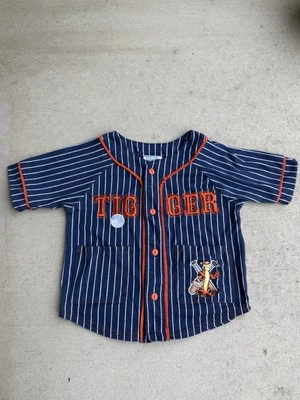 Camisa Jersey Vintage Disney Tigger Béisbol Azul Marino y Naranja Rayas Talla 4T Años 90’s Foto 1 de 4