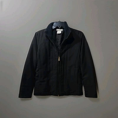 Chaqueta pequeña vintage Columbia para mujer negra cuello y puños de pana abrigo con cremallera completa  Foto 1 de 4