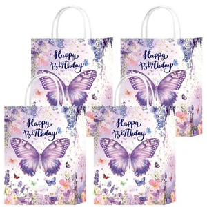 16 Pcs Butterfly Flower Gift Bags with Handles Pink Purple Butterflies Paper ... - Picture 1 of 7