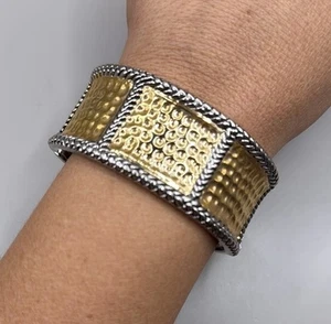 Vintage Premier Designs Gold Silver Tone Textured Large Cuff Bangle Bracelet - Picture 1 of 3