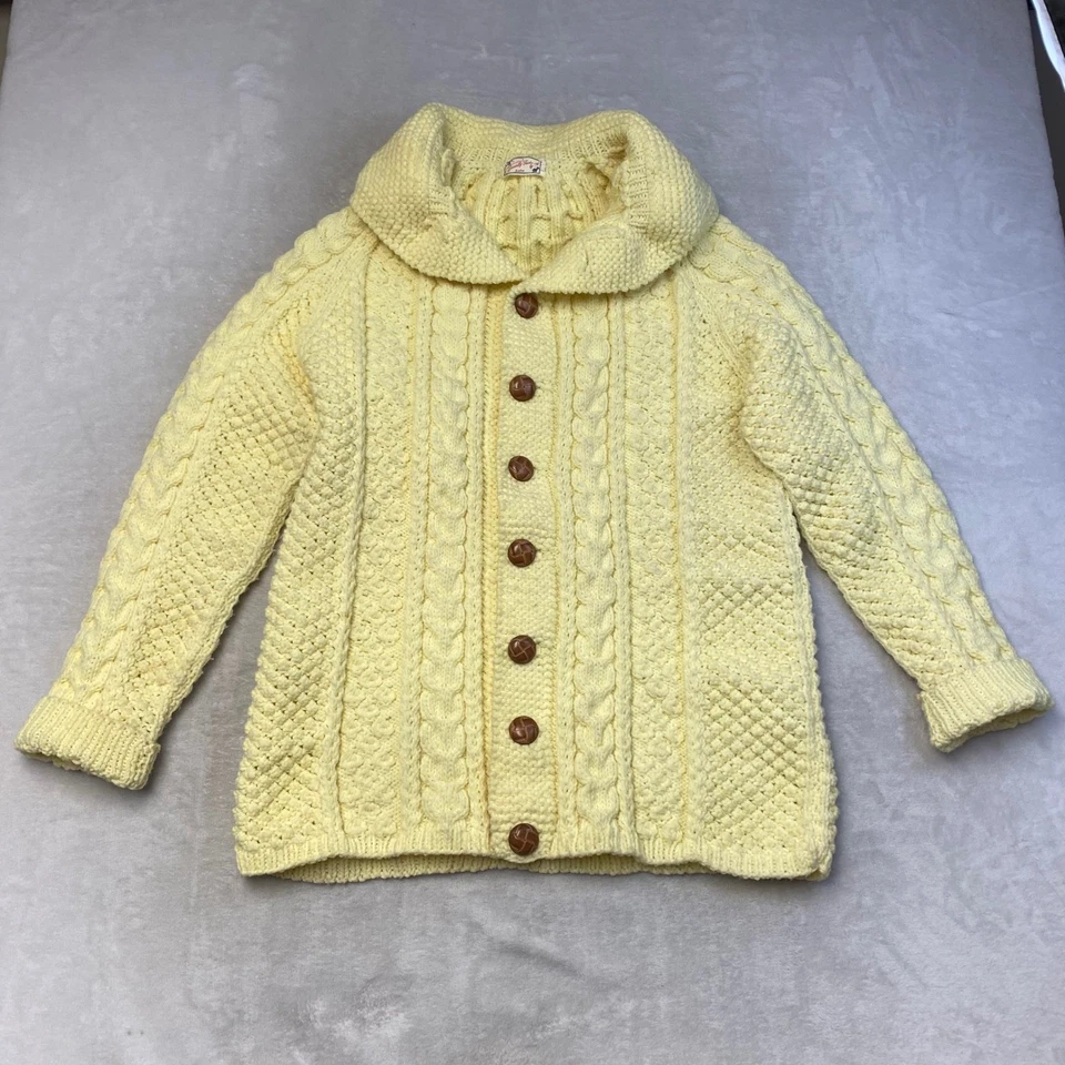 Cárdigan tejido vintage suéter cable chal cuello botón delantero mujer amarillo Foto 1 de 4