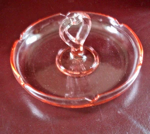 Vintage LE Smith Rosa Vertiefung Glas Mittelgriff Schmuck Schale Einfach 6" - Bild 1 von 3
