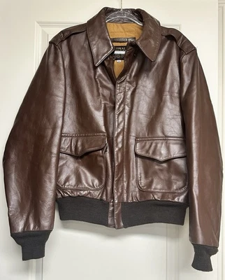 US ARMY AIR FORCE TYPE A-2 BROWN LEATHER BOMBER JACKET MEN'S Size 44 USA - Image 1 of 4