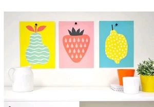 IKEA TRILLING Set 3 Art Posters Fruit Strawberry Pear Lemon Whimsical Wall Decor - Picture 1 of 6