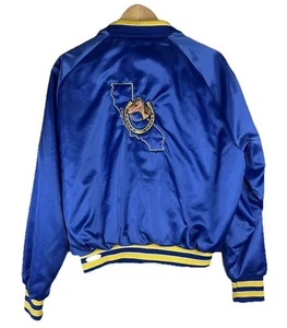 Vintage Satin Bomber Jacket California Equestrian Horse Ribbed Stripe MADE USA - Picture 1 of 10