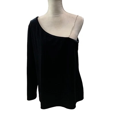 Camisa Top de Fiesta Venezia 18/20 XXL Para Mujer Terciopelo Negro Una Manga Estrás EE. UU. Foto 1 de 4