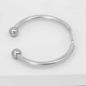 Men's 7.5" Stainless Steel,Adjustable Round Cuff ID Bracelet High Polish +Box - Picture 1 of 3