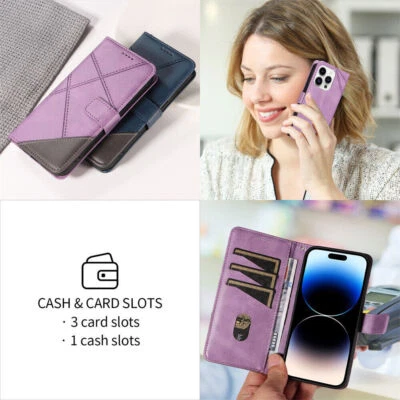 Splice PU Leather Wallet Phone Case for Huawei P70 P30 Mate 60 Nova 12 5T Y5 Y6 - Image 1 of 4