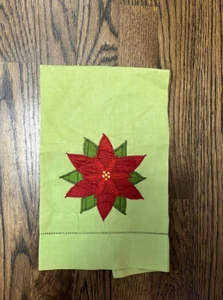 Vintage Weihnachten Hand Geschirr grün Handtuch appliziert Stickerei Weihnachtsstern Urlaub - Bild 1 von 3