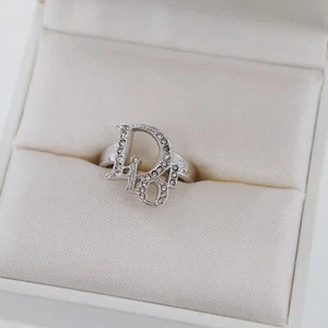 Dior Used Logo Rhinestones Finger Ring Silver Size 6 Vintage #EF992 S - Picture 1 of 9