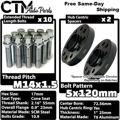 2x 25mm Thick 5x120 72.56mm C.B Wheel Spacer Chrome Bolt 14x1.5 BMW X3 X5 & More - Image 1 of 4