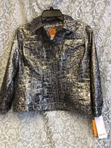 NUEVA CON ETIQUETAS ""Ruby Rd"" Chaqueta Frontal Plateada Metálica con Botones de Animal Talla 10 Venta al por menor $64 - Imagen 1 de 7