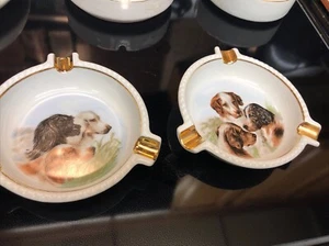 Vintage Schumann Arzberg Germany (2) Dog Ashtrays Golden Crown E&R 1886 - Picture 1 of 12