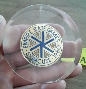 1980 Empire State Games Medaille Briefbeschwerer Syracuse New York klar durchscheinend EG - Bild 1 von 4